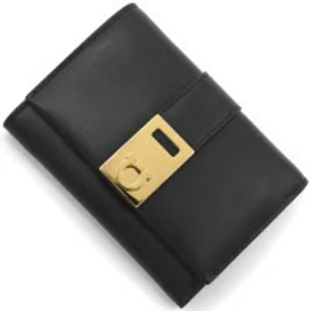 Salvatore Ferragamo Tri fold Wallet Gancini Bicolor Black Nero Black